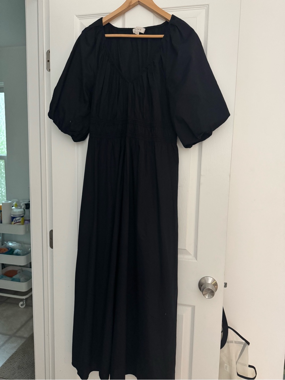 LOFT Black Puff-Sleeve Maxi Dress